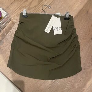 Zara Green Ruched Mini Skirt for Night Out